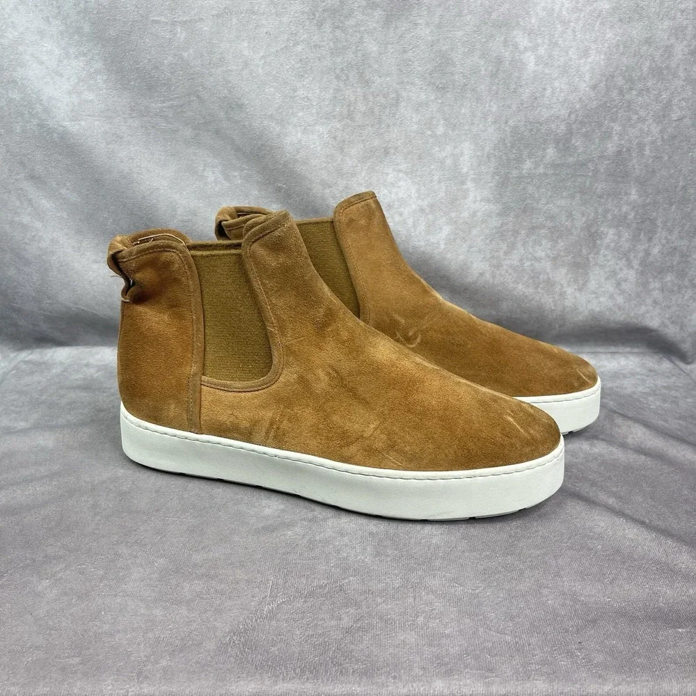 Vince Warren Suede Shearling Water Repellent High Top Slip-On Booties Tan Sz 11